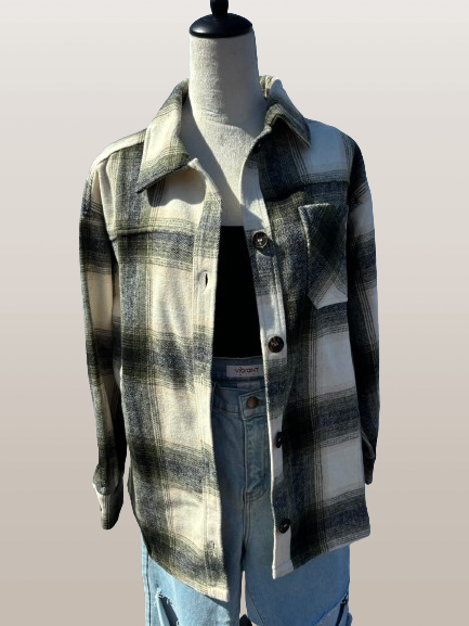 Oversized Plaid Shacket (OLIVE)