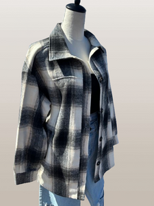 Oversized Plaid Shacket (BLACK)