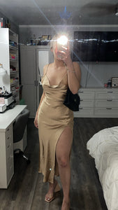 Eli Satin Dress (Tan)