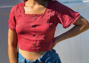 Floral Trim Buttoned Crop Top