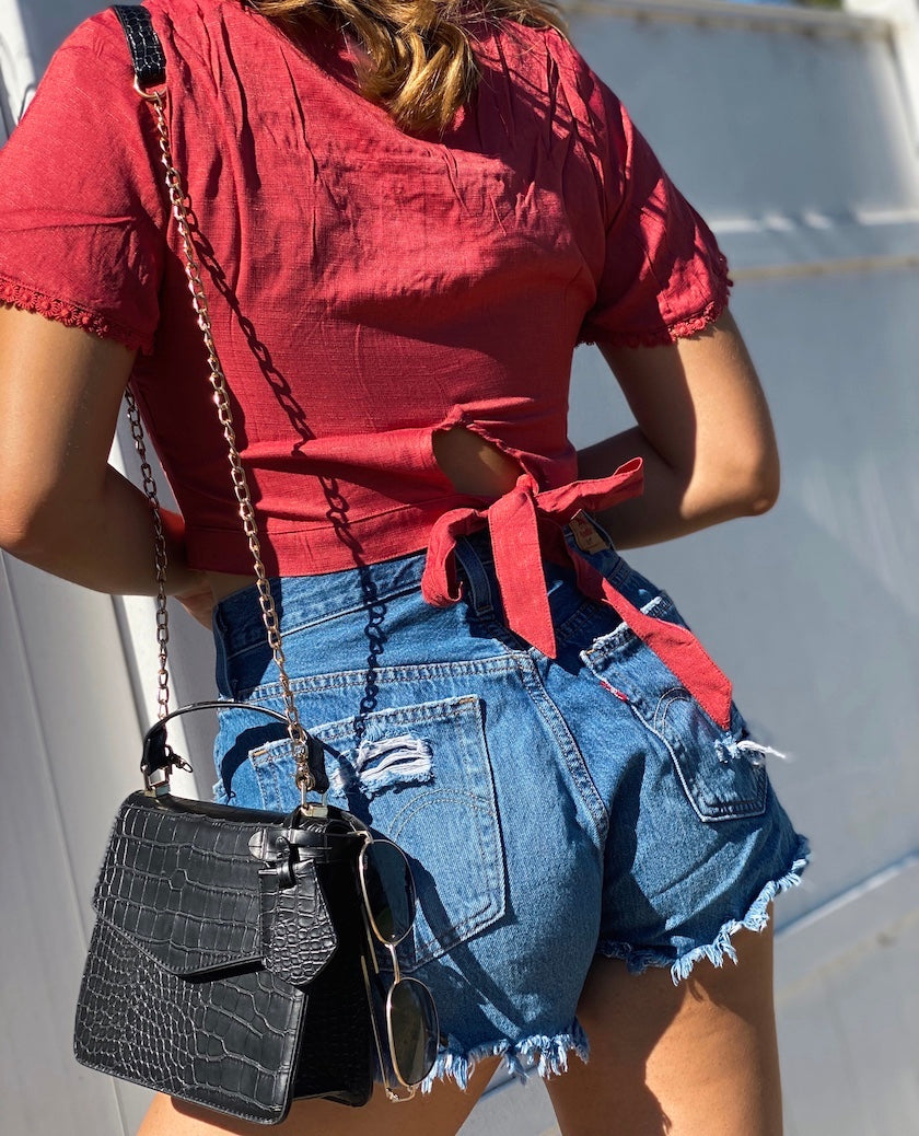 Floral Trim Buttoned Crop Top