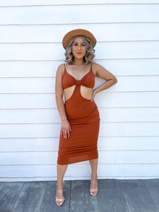 Hazel Cutout Bodycon Dress (Rust)