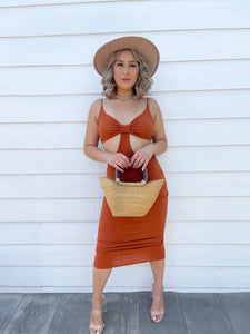 Hazel Cutout Bodycon Dress (Rust)