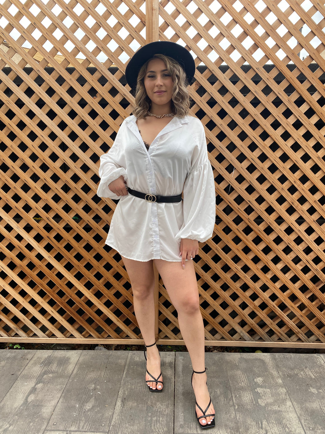 Crystal White Long sleeve Shirt dress